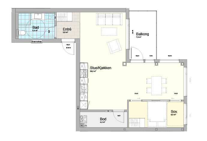 Plantegning leilighet Breidablikk Geilo