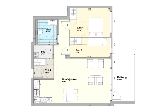 Plantegning leilighet Breidablikk Geilo